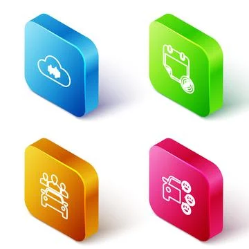 Set Isometric line Music streaming service, Financial calendar, Car sharing a Stock Illustration