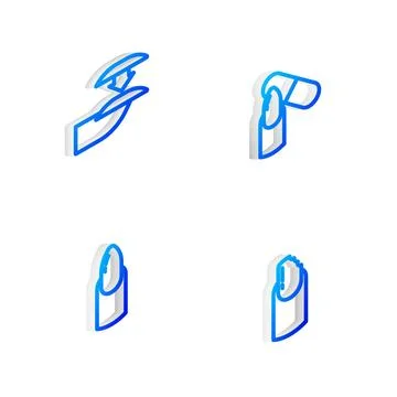 Set Isometric line Nail file, False nails, manicure and Broken icon. Vector Stock Illustration
