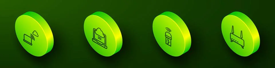 Set Isometric line Network cloud connection, Usb wireless adapter and Router and イラスト素材