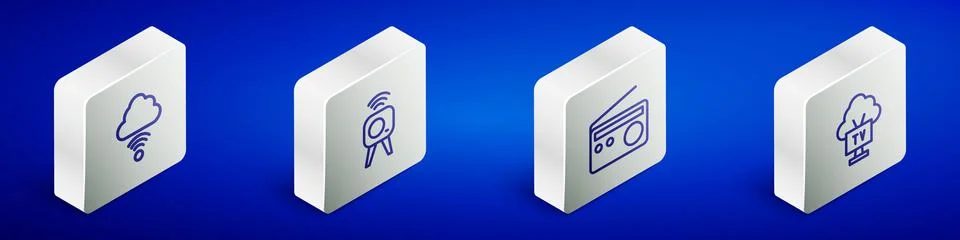 Set Isometric line Network cloud connection, Web camera, Radio and Smart Tv icon Stock Illustration