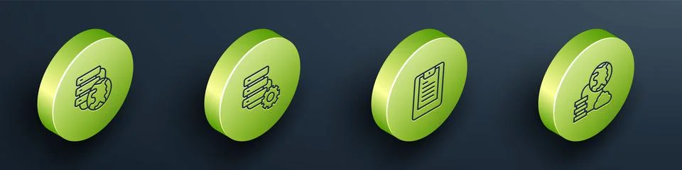 Set Isometric line Network cloud connection, Server and gear, Server, Data 스톡 일러스트