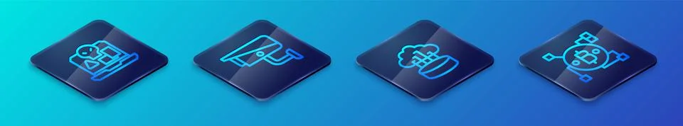 Set Isometric line Network cloud connection, Internet piracy, Blockchain tech イラスト素材