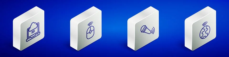 Set Isometric line Network cloud connection Wireless computer mouse microphon 스톡 일러스트