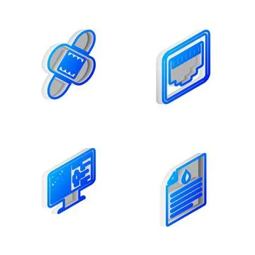 Set Isometric line Network port cable socket, Crossed bandage plaster, Clinic Stock Illustration