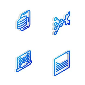 Set Isometric line Neural network, Cloud technology data transfer,  and Web.. Stock Illustration