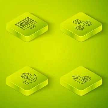 Set Isometric line NFT blockchain technology, Digital crypto art, and Binary Illustrazione stock