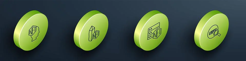 Set Isometric line NFT Digital crypto art, blockchain technology and Search i Ilustração Stock