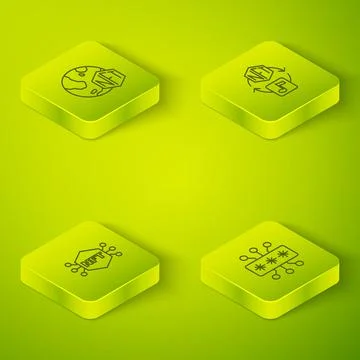 Set Isometric line NFT Digital crypto art, Cyber security and  icon. Vector Illustrazione stock