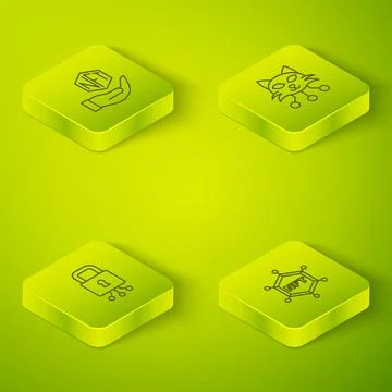 Set Isometric line NFT Digital crypto art, Cyber security, blockchain technology Stock Illustration