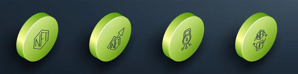 Set Isometric line NFT Digital crypto art, growth bar chart, Cyber security.. Stock Illustration