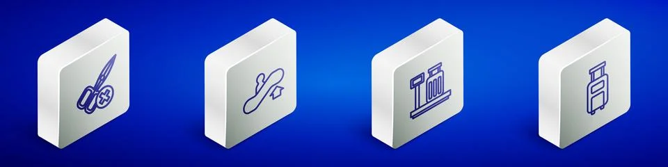 Set Isometric line No scissors, Escalator up, Scale with suitcase and Suitcase イラスト素材