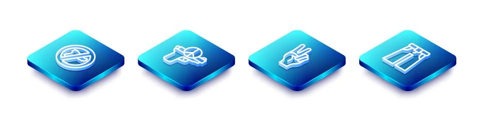 Set Isometric line No war, , Peace symbol and Jeans wide icon. Vector Stock Illustration