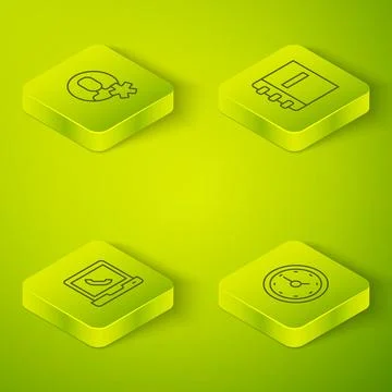 Set Isometric line Notebook, Telephone 24 hours support, Clock and Elected .. Stock Illustration