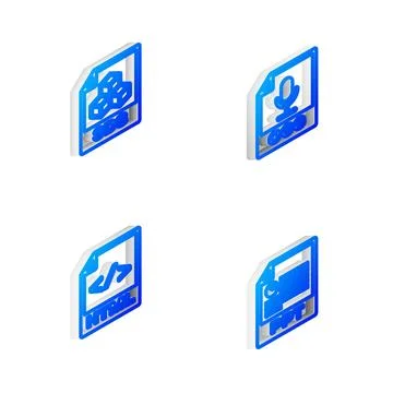 Set Isometric line OGG file document, 3DS, HTML and PPT icon. Vector 库存插图