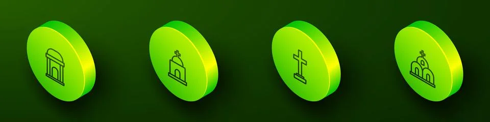 Set Isometric line Old crypt, , Grave with cross and Church building icon Ilustración de archivo