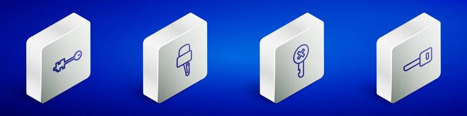 Set Isometric line Old key, Lock picks for lock picking, Wrong and Key icon Stock Illustration