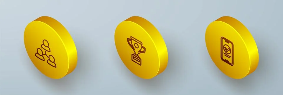 Set Isometric line Online class, Award cup and quiz, test, survey icon. Vector Illustrazione stock