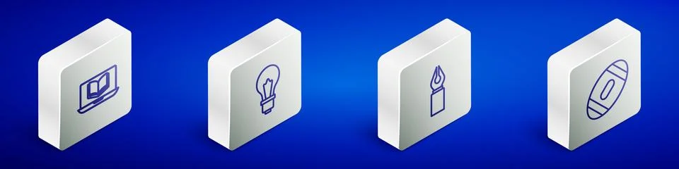 Set Isometric line Online class, Light bulb with idea, Fountain pen nib and.. Illustrazione stock
