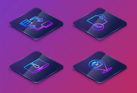 Set Isometric line Online working, Video chat conference, Time management a.. Stock Illustration