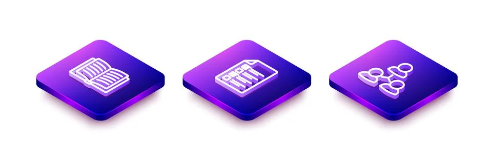 Set Isometric line Open book, Online quiz, test, survey and class icon. Vector Stockillustratie