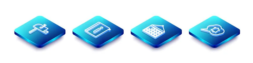 Set Isometric line Open mail box, User manual, Calendar and Speech bubble cha イラスト素材