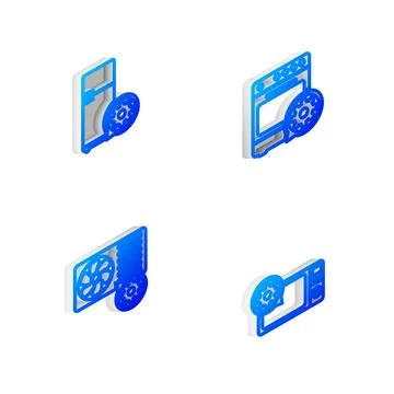 Set Isometric line Oven setting, Refrigerator, Air conditioner and Microwave  Stock Illustration