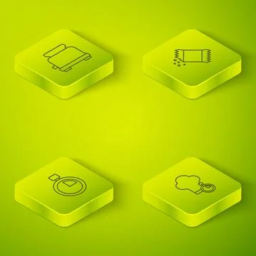 Set Isometric line Packet of pepper, Stopwatch, Chef hat and Toaster icon Stock Illustration