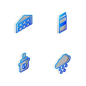 Set Isometric line Paper package for milk, Warehouse, Information desk and Cloud Stock Illustration