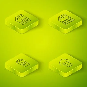 Set Isometric line Paper shredder, Coffee cup to go, Cloud database and Docum イラスト素材