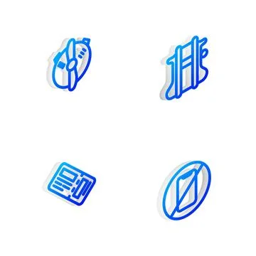 Set Isometric line Parachute, Plane propeller, Airline ticket and No cell p.. Stock Illustration
