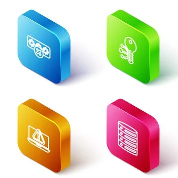 Set Isometric line Password protection, Cryptocurrency key, Laptop with Stock Illustration