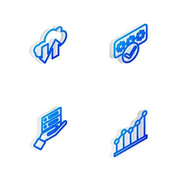 Set Isometric line Password protection, Cloud download and upload, Server, Data Stock Illustration