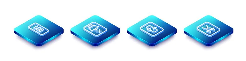 Set Isometric line Pause button, Speaker mute, Repeat and Arrow shuffle icon Stock Illustration