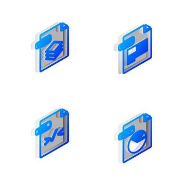 Set Isometric line PDF file document, PSD, XSL and PPT icon. Vector Stock Illustration