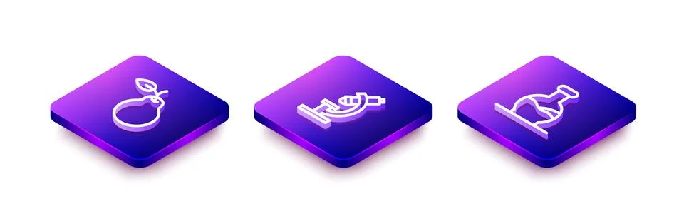 Set Isometric line Pear, Microscope and Test tube icon. Vector イラスト素材