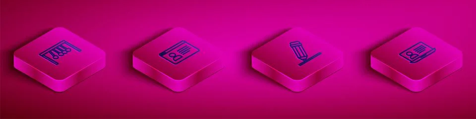 Set Isometric line Pendulum, Online class, Pencil with eraser and icon. Vector Illustrazione stock