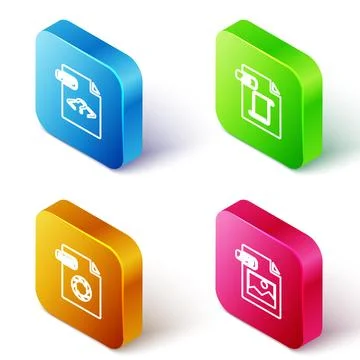 Set Isometric line PHP file document, JS, RAW and JPG icon. Vector イラスト素材