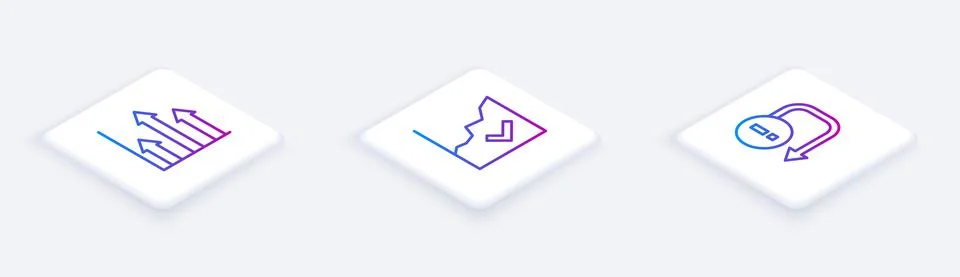 Set Isometric line Pie chart infographic, Financial growth increase and Arrow 스톡 일러스트