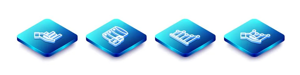 Set Isometric line Pie chart infographic, Server security with lock, and icon Illustrazione stock
