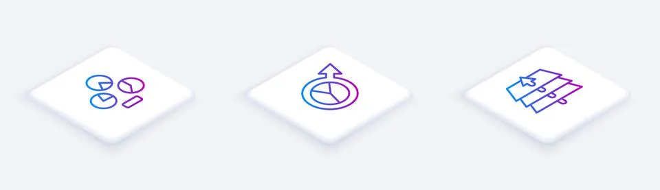 Set Isometric line Pie chart infographic, Financial growth and Layers. White 스톡 일러스트