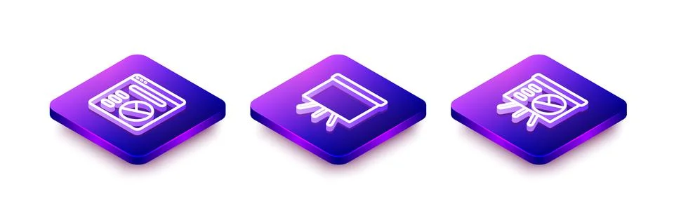 Set Isometric line Pie chart infographic, Chalkboard and Board with icon. Vector Stock Illustration