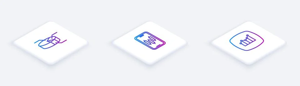 Set Isometric line Pie chart infographic, Mobile stock trading and Financial Illustrazione stock