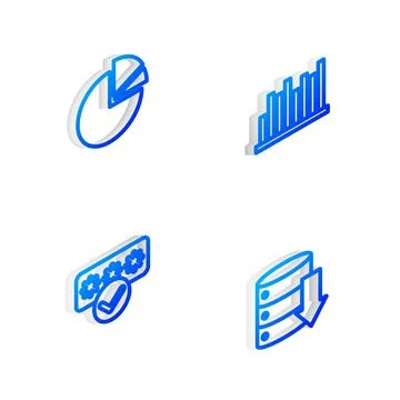 Set Isometric line Pie chart infographic, , Password protection and Server, Data Stock Illustration