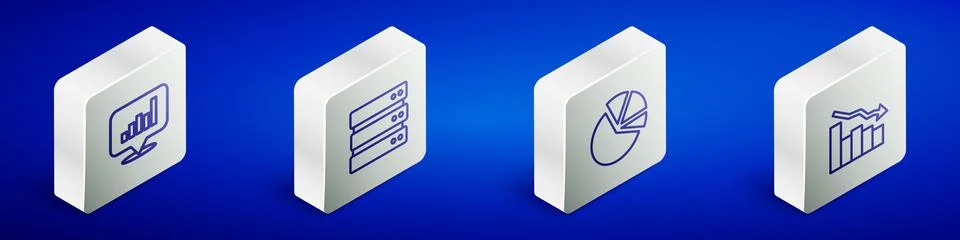 Set Isometric line Pie chart infographic, Server, and Financial growth decrease 스톡 일러스트