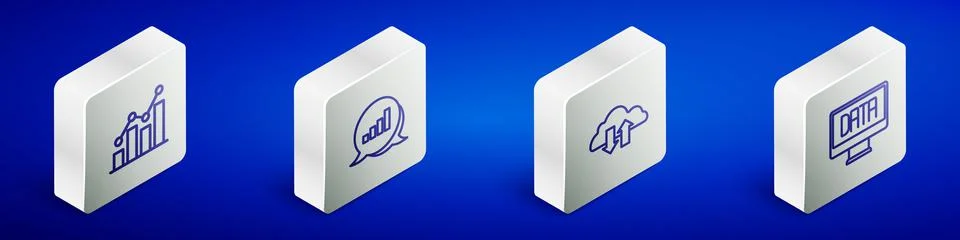 Set Isometric line Pie chart infographic, Cloud download and upload and Data Stock Illustration