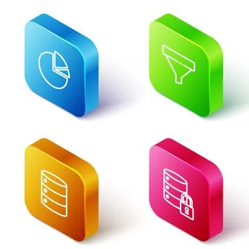 Set Isometric line Pie chart infographic, Sales funnel, Server, Data, Web 스톡 일러스트