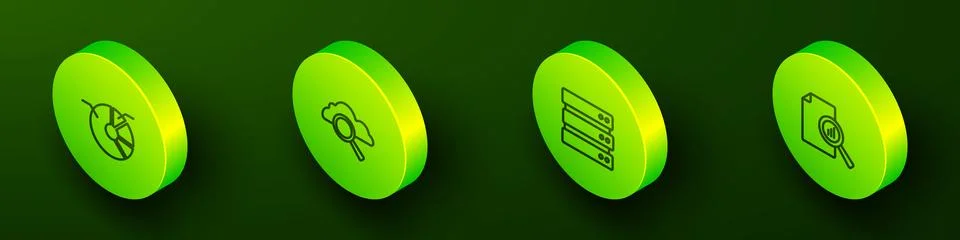 Set Isometric line Pie chart infographic, Search cloud computing, Server and Stock Illustration