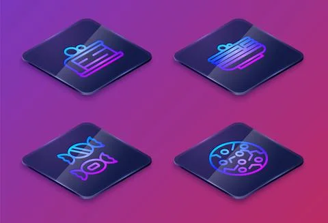 Set Isometric line Piece of cake, Candy, Stack pancakes and Cookie or biscuit Stock Illustration