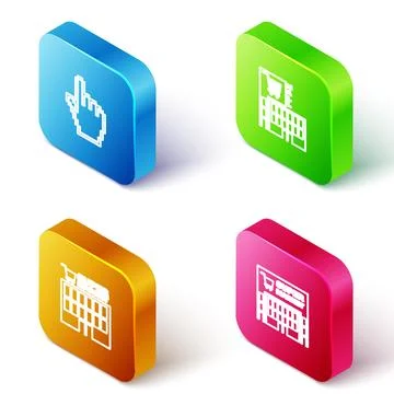 Set Isometric line Pixel hand cursor, Mall supermarket building, Supermarket and Stock Illustration