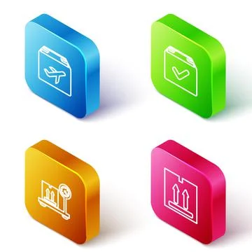 Set Isometric line Plane and cardboard box, Package with check mark, Scale and 스톡 일러스트